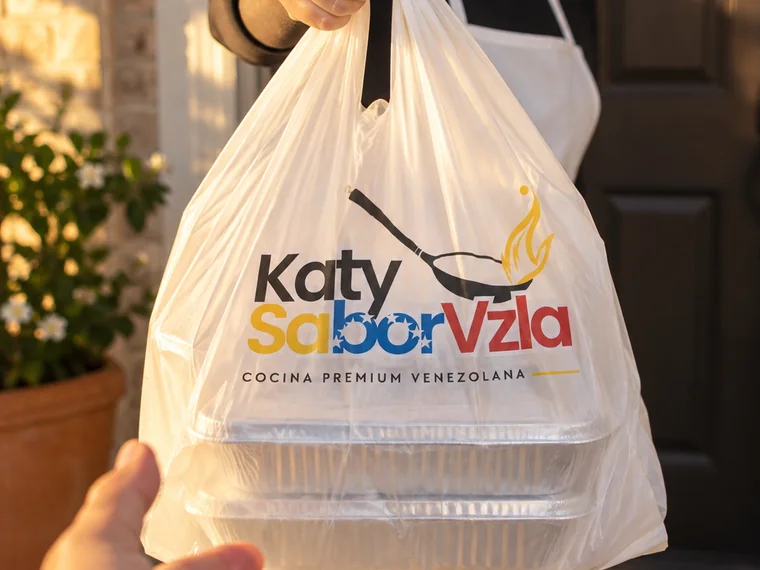 Entrega de un pedido de KatySaborVzla en la puerta de una casa